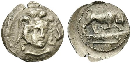 Sicily, Morgantina, Litra, ca. 339-317 BC; AR (g 1,06; mm 13; h 6); Helmeted...