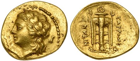 Sicily, Tauromenion, 15 Litrai, ca. 275-210 BC; AV (g 1,17; mm 12; h 12);...