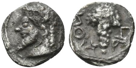 Sicily, Naxos, Litra, ca. 530-510 BC; AR (g 0,65; mm 10; h 4); Head of...