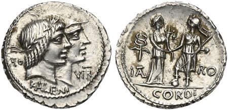 Q. Fufius Calenus and P. Mucius Cordus, Denarius Serratus, Rome, 70 BC; AR (g...
