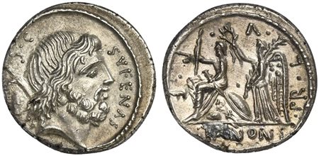M. Nonius Sufenas, Denarius, Rome, 59 BC; AR (g 3,48; mm 17; h 12); Head of...