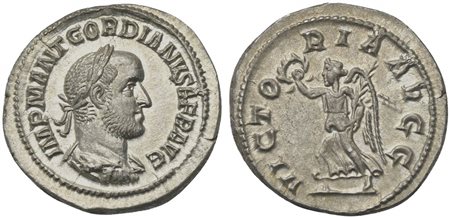 Gordian II (238), Denarius, Rome, March - April AD 238; AR (g 3,56; mm 20; h...