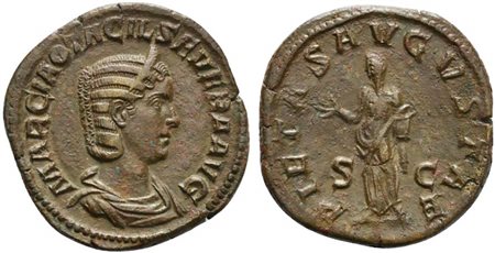 Otacilia Severa, Sestertius struck under Philip I, Rome, AD 244-249; AE (g...