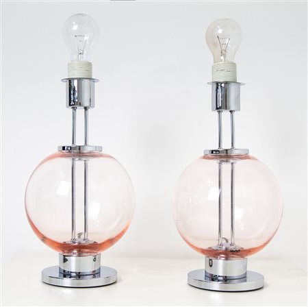 Veart, su disegno di Tony Zuccheri, coppia di lampade da tavolo in vetro...