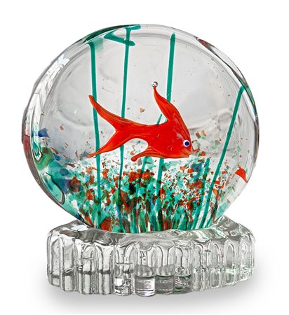 Scultura in vetro pesante raffigurante acquario, produzione Murano nello...