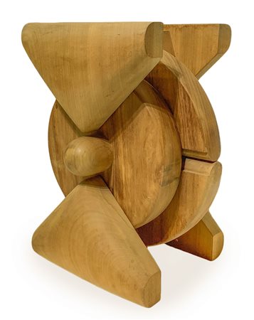 Andrea Cascella, tavolino scultura mod.Legame come metamorfosi. Legno, vetro....