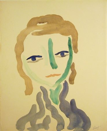 Guidi Virgilio Volto femminile acquarello su carta intelata cm 40 x 50 firma...