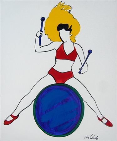 Lodola Marco majorette Tecnica mista + smalti su tela cm 100 x 120 firmato in...