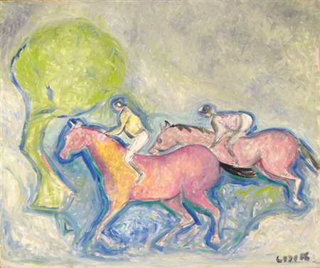 Cesetti Giuseppe "fantini in corsa" olio su tela cm 50 x 60 anno 1964 firmato...