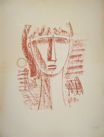 Tozzi Mario Volto femminile litografia cm 62,5 x 47 firmata in basso a...