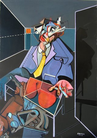 D'andrea Lorenzo "uomo-situazione" olio su tela cm 50 x 70 anno 1975 firmato...