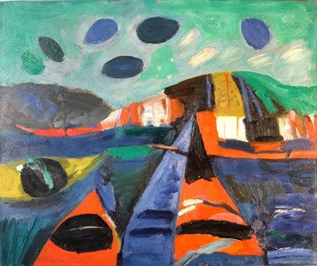 Spreafico Leonardo " Isola a Venezia " olio su tela cm 50 x 60 anno 1972...