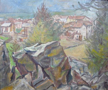 Carpi Aldo "paese montano" olio su tavola cm 56 x 47 Sul retro e su foto...