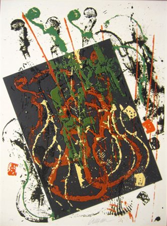 Arman Fernandez " Violins in black box "Serigrafia su cartone a colori con...