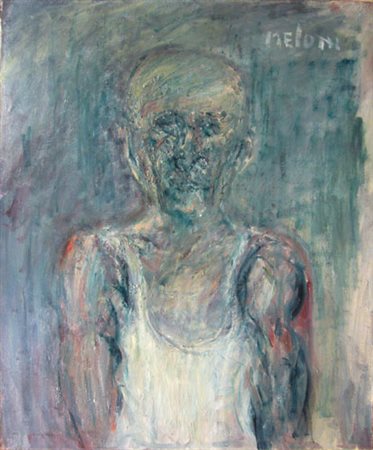 Meloni Gino " Uomo con canottiera " olio su tela cm 50 x 60 anno 1981 Firmato...