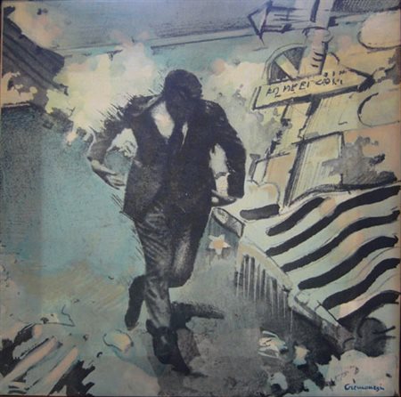 Cremonesi Emilio " sotto un simbolo " tela emulsionata cm 35 x 35 anno 1967...