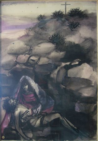 Pignatelli Ercole "Deposizione " tecnica mista su carta cm 48 x 68 Firmata in...