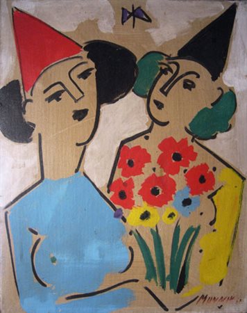 Monachesi Sante " Claunesse in bianco con fiori "olio su tela cm 40 x 50 anno...