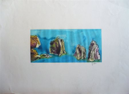 Guttuso Renato " I Faraglioni " Acquaforte acquatinta cm 35 x 50 Firmata in...