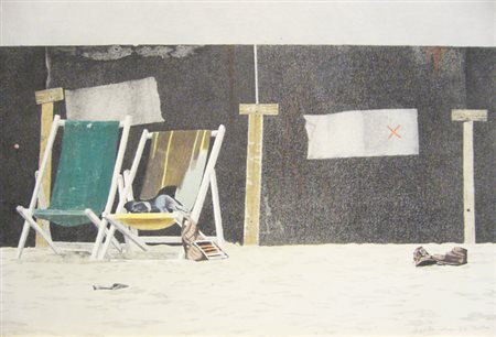 Tonelli Giuseppe " bagni " base grafica ritoccata a pastello cm 50 x 34 anno...