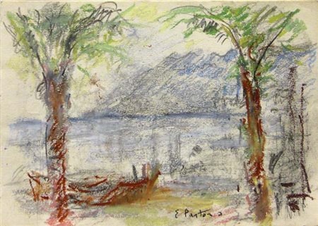 Pastorio Ezio " Lago d'Iseo " Pastelli su carta cm 21 x 15 firmato in basso...