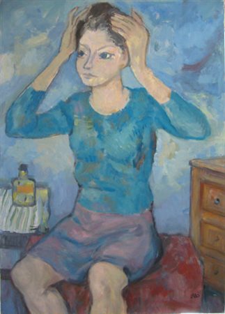 Labò Savino "Figura in blu "Olio su tela cm 50 x 70 ANNO 1968 Firmato in...