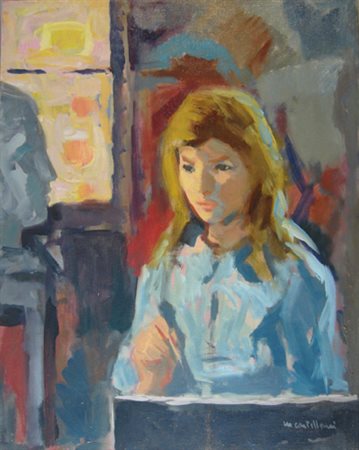 Mario Castellani " pittrice " olio su tela cm 40 x 50 firmato in basso a...