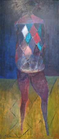 Scialoja Toti " Arlecchino " olio su tela cm 60 x 140 anno febbraio 1952...