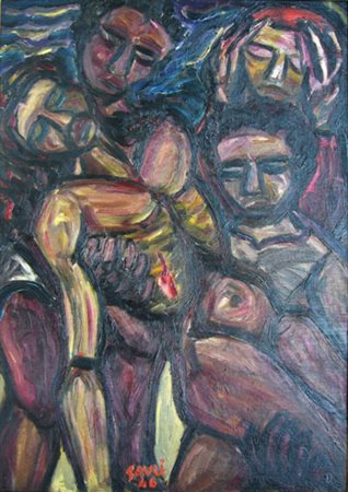 Gauli Piero " Deposizione " olio su tavola cm 50 x 70 anno 1946 Firmato e...