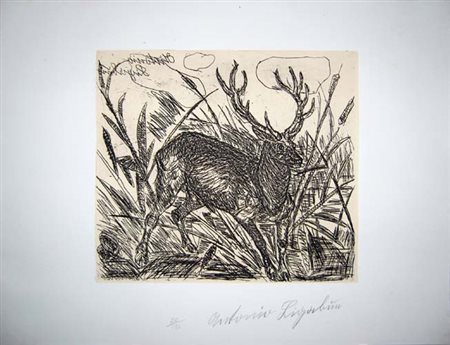 Ligabue Antonio " cervo " Acquaforte-tiratura postuma da lastra incisa a mano...