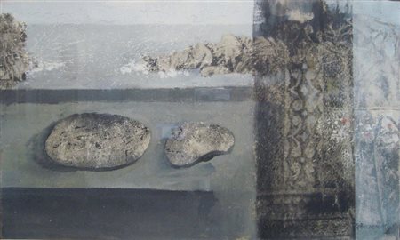 Banchieri Giuseppe " i sassi e finestra " olio su tela cm 30 x 50 anno 1971...