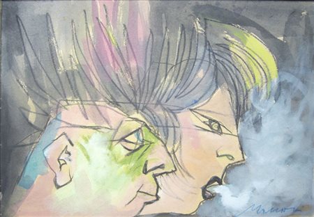 Maccari Mino " pittore e la modella " tecnica mista su carta cm 35 x 50...