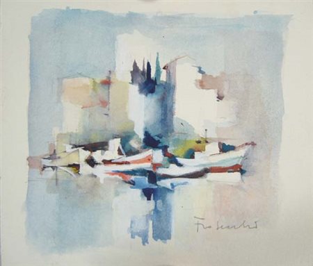 Frosecchi Paolo " barche " tecnica mista su carta cm 17,5 x 15,5 firmata in...