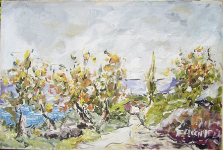 Faccincani Athos " Novembre sul lago " olio su tela cm 30 x 20 anno 1975...