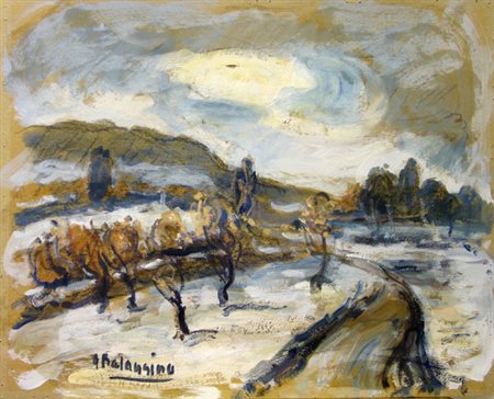 Balansino Giovanni " nevicata " olio su cartone cm 49,5 x 40 anno 1979...