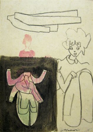 Maccari Mino " la commessa " tecnica mista su carta cm 25,5 x 34,7 firmata in...