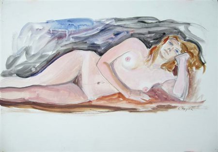 Fayer Carlo " nudo disteso " tempera su carta cm 35 x 50 firmata in basso a...
