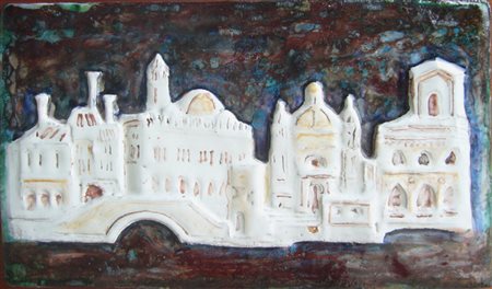 Fayer Carlo " il ponte - notturno " ceramica dipinta cm 35 x 21 Provenienza...