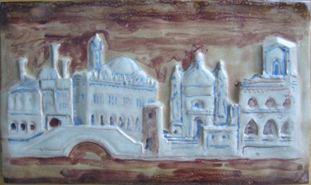 Fayer Carlo " il ponte - diurno " ceramica dipinta cm 35 x 21 Provenienza...