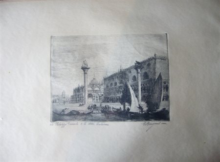 Brugnoli Emanuele " Palazzo Ducale e le due colonne " incisione acquaforte cm...
