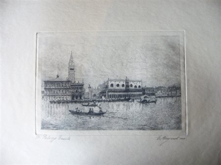 Brugnoli Emanuele " Palazzo Ducale " incisione acquaforte cm 35 x 50 Firma in...