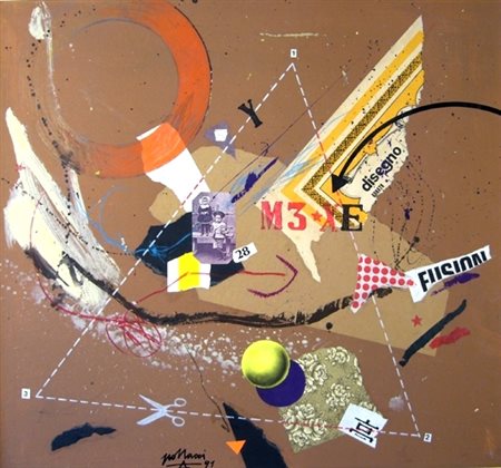 Pollacci Bruno " disegno ornato " tecnica mista su cartone cm 75 x 70 anno...