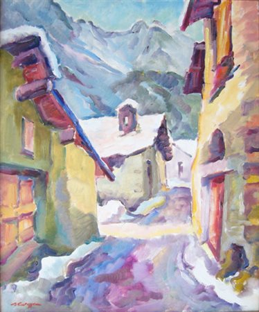 Crippa Angelo " vicolo a Pezzo - alta Valcamonica " olio su tela cm 50 x 60...