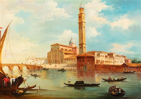 Maniera di Antonio Canal, detto il Canaletto - Veduta di Venezia con la Chiesa di San Pietro di Castello