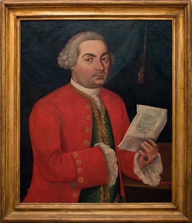 Scuola marchigiana, secolo XVIII - Ritratto di gentiluomo a mezzo busto, con lettera in mano
