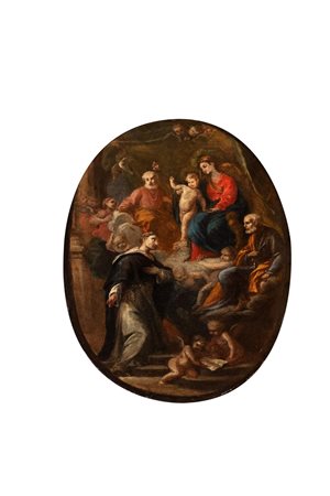 Scuola romana, secolo XVIII - La Madonna col Bambino, San Giuseppe e San Pietro appaiono a San Domenico