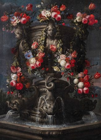 Gaspar Peeter II Verbruggen (Anversa 1664-Anversa 1730)  - Fontana monumentale con ghirlande di fiori