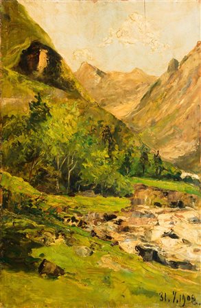 Attribuito a Lorenzo Delleani (Pollone 1840 - Torino 1908) - Paesaggio montano