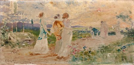 Pietro Scoppetta (Amalfi 1863-Napoli 1920)  - Giovani donne nel paesaggio, 1900