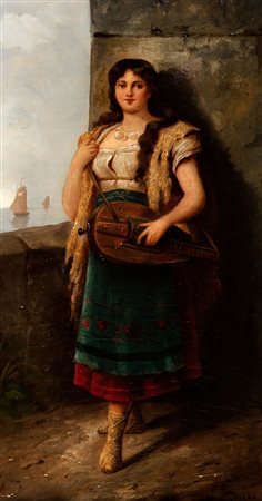 Ernesto Jolli (Scuola italiana fine del XIX secolo) - Coppia di dipinti con giovani popolane